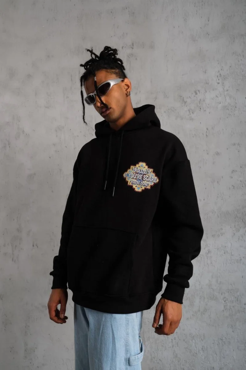 Kilim Desen Kapüşonlu - Siyah