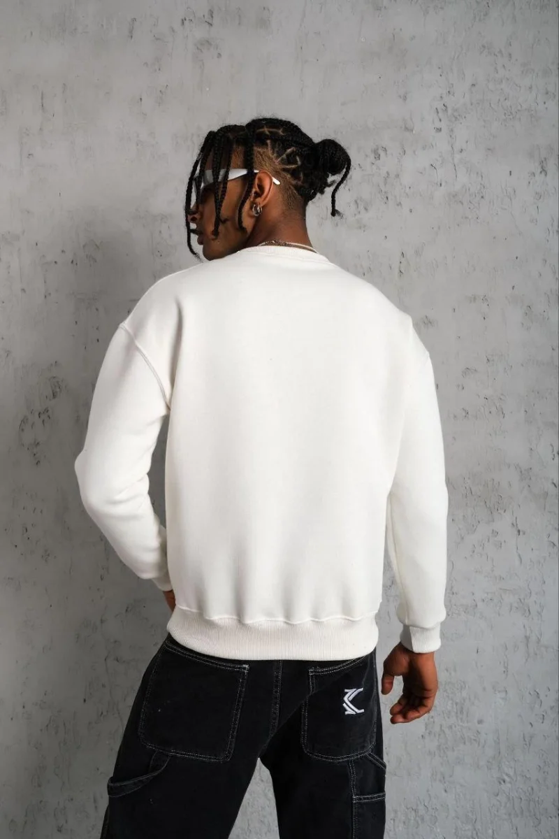 Düz Bisiklet Yaka Sweat - Beyaz