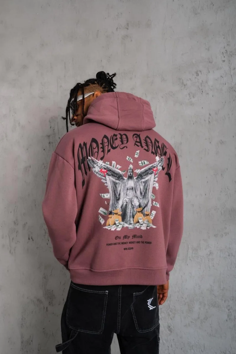 Kordon İpli Baskılı Kapüşonlu Sweatshirt - Gül Kurusu