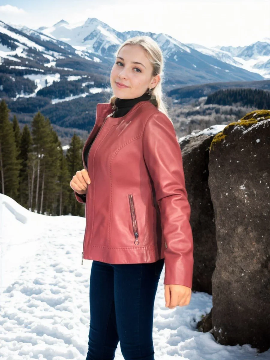 Uzun Kollu Deri Ceket - Bordo