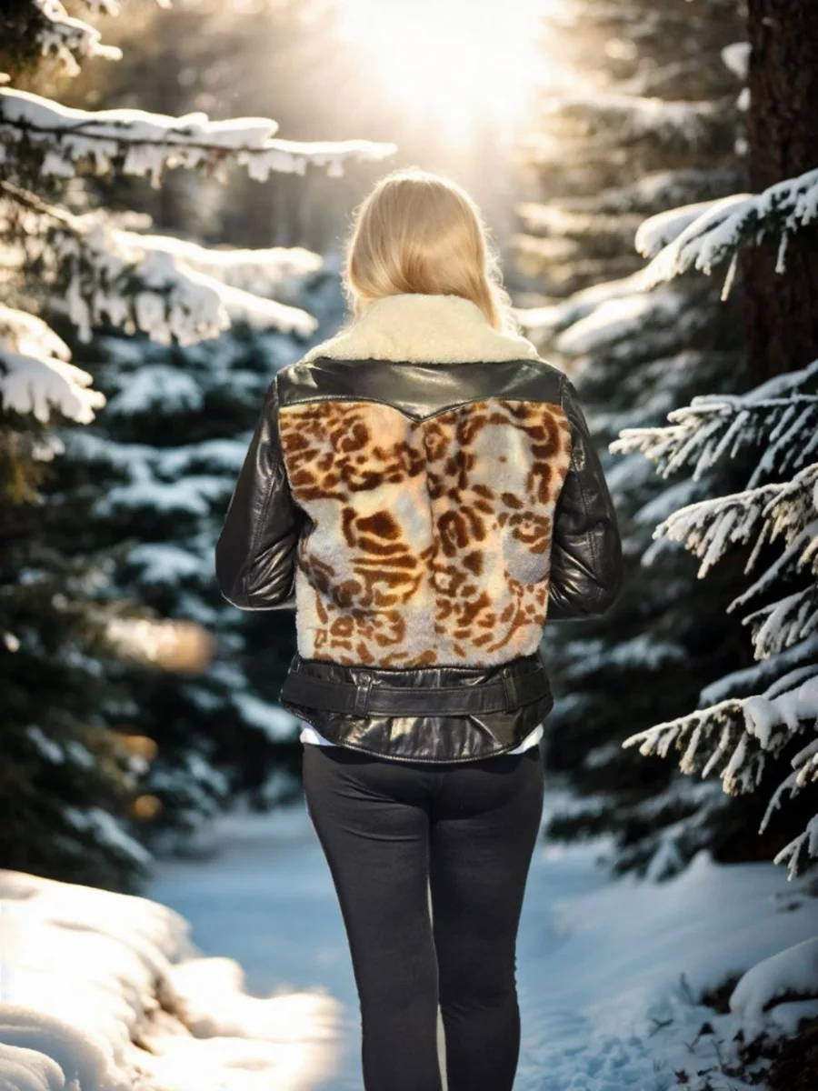 Uzun Kollu Hakiki Deri Kürk - Siyah