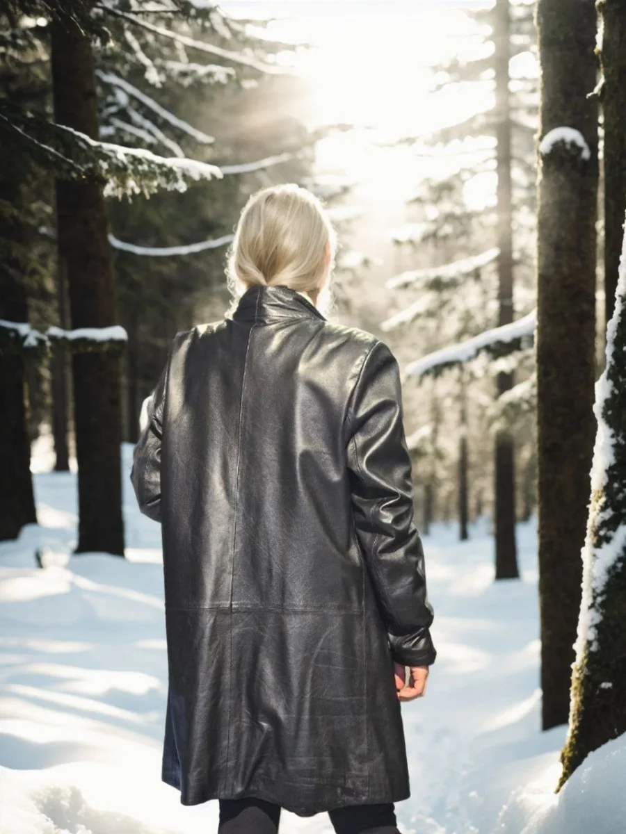 Uzun Kollu Hakiki Deri Ceket - Siyah