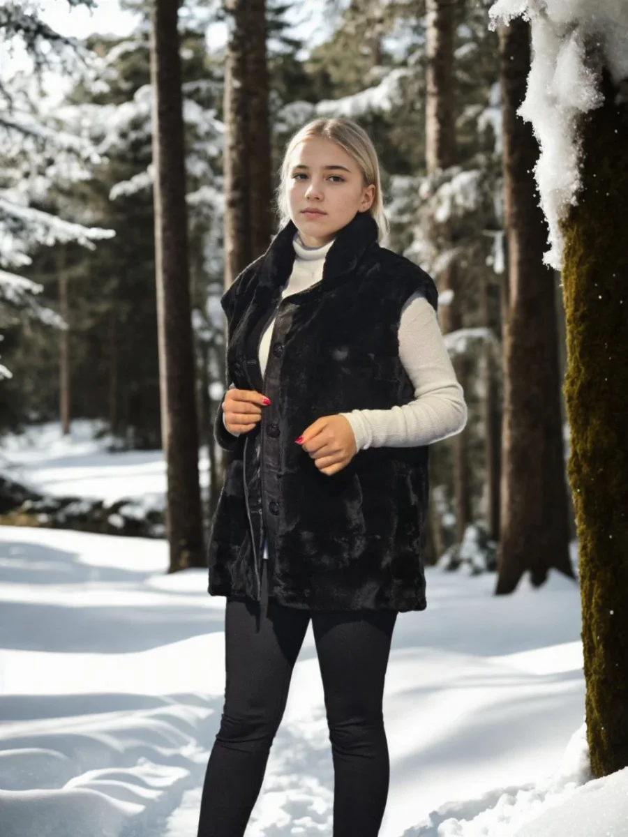 Kolsuz Hakiki Yelek - Siyah