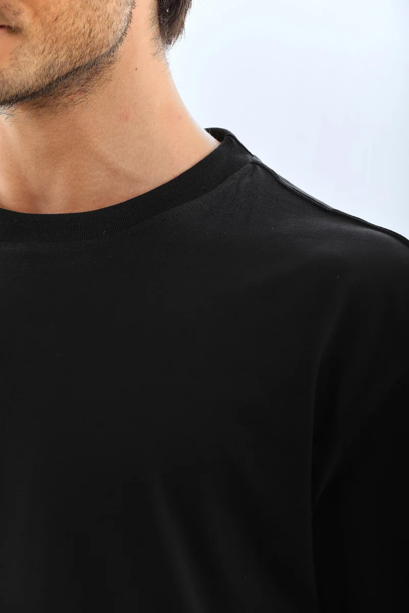 Oversize Düz Bisiklet Yaka T-Shirt - Siyah
