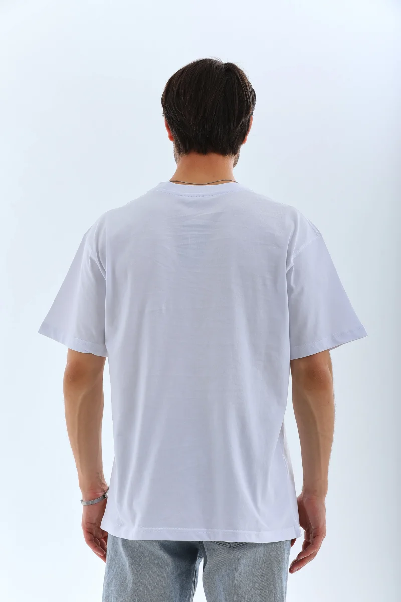Oversize Düz Bisiklet Yaka T-Shirt - Beyaz