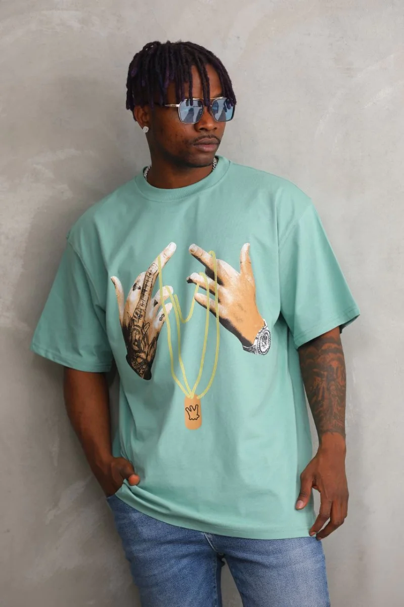 Baskılı Oversize T-Shirt - Mint Yeşili