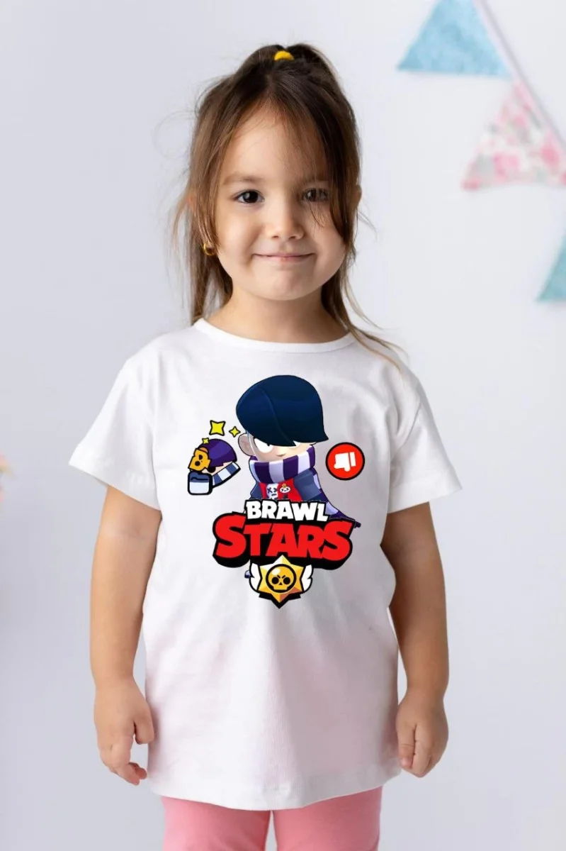 Bisiklet Yaka Kısa Kol Baskılı Çocuk T-Shirt - Beyaz