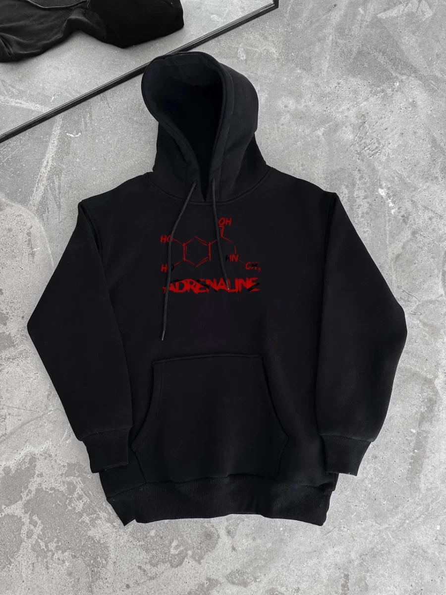 Kışlık Uzun Kol Kapüşonlu SweatShirt - Siyah