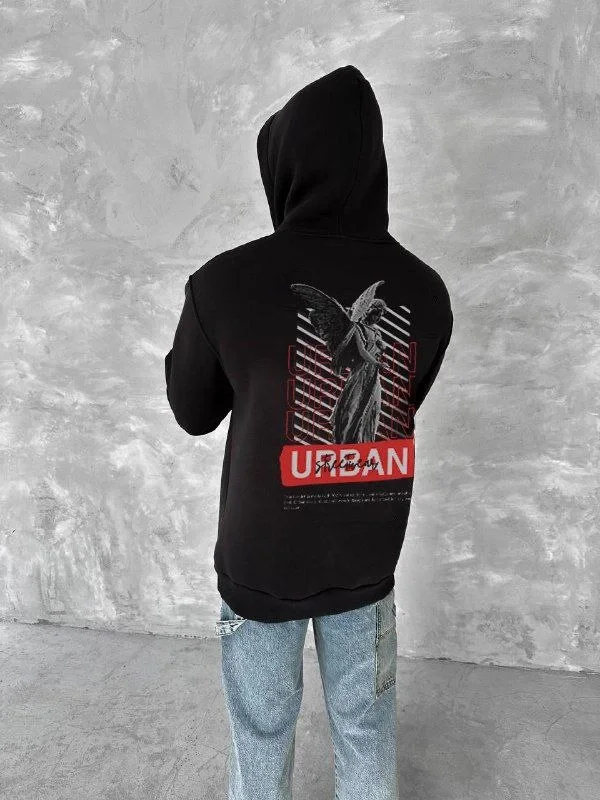 Oversize Üç İplik Kapüşonlu SweatShirt - Siyah
