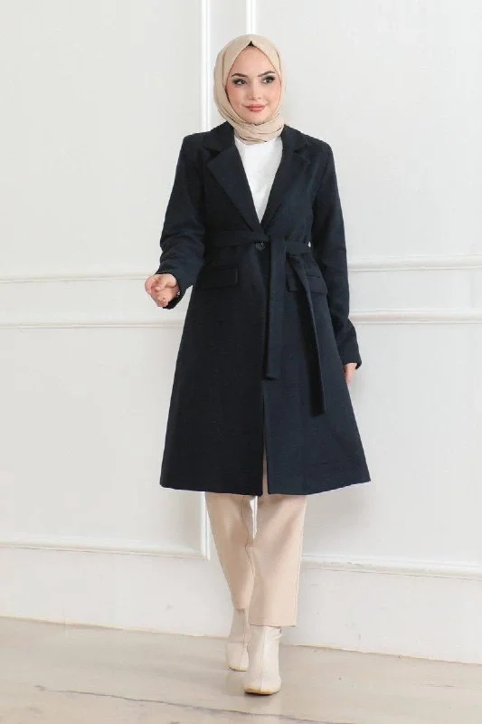 Düğmeli İçi Astarlı Kaşmir Kaşe Kaban - Lacivert
