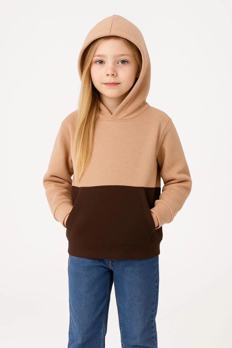 Kız Çocuk Kapüşonlu Kanguru Çepli Parçalı SweatShirt - Renkli