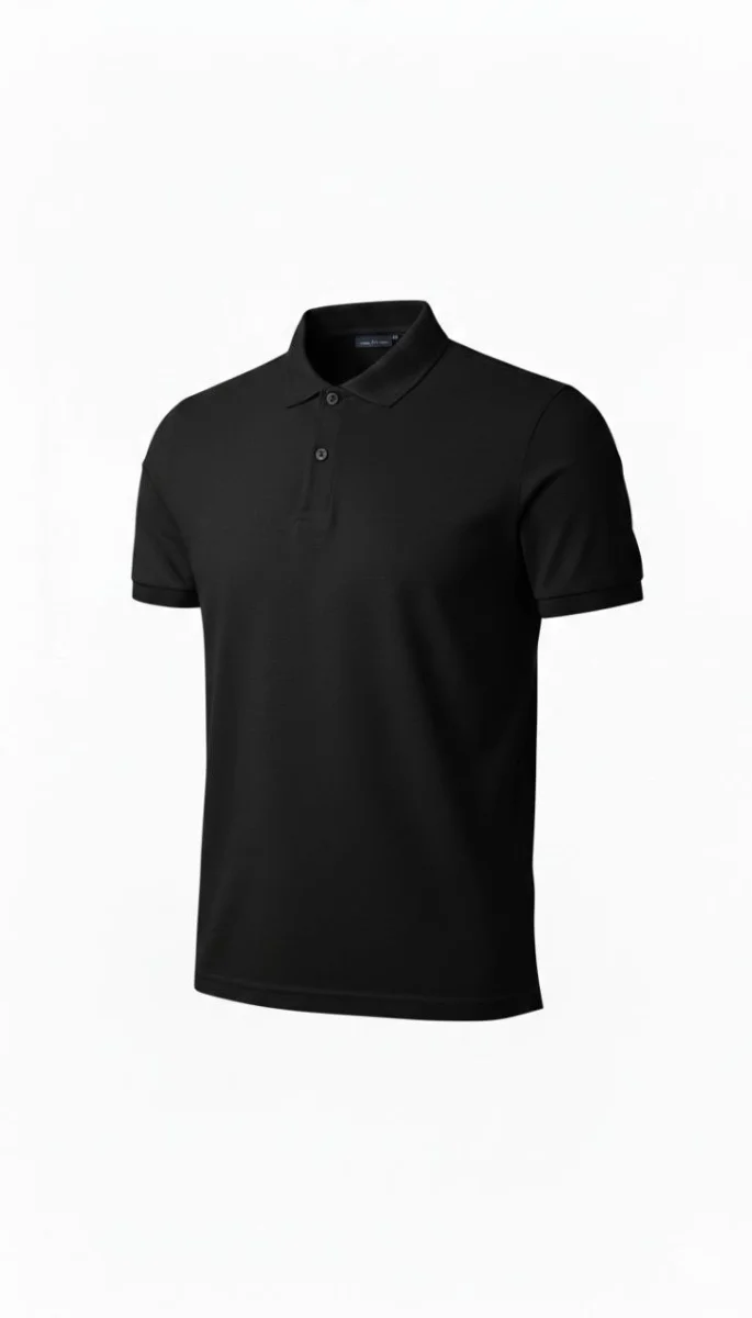 Erkek Pike Kumaş Düğmeli Yaka Regular Fit Günlük Kısa kol Tişört T-shirt - Siyah