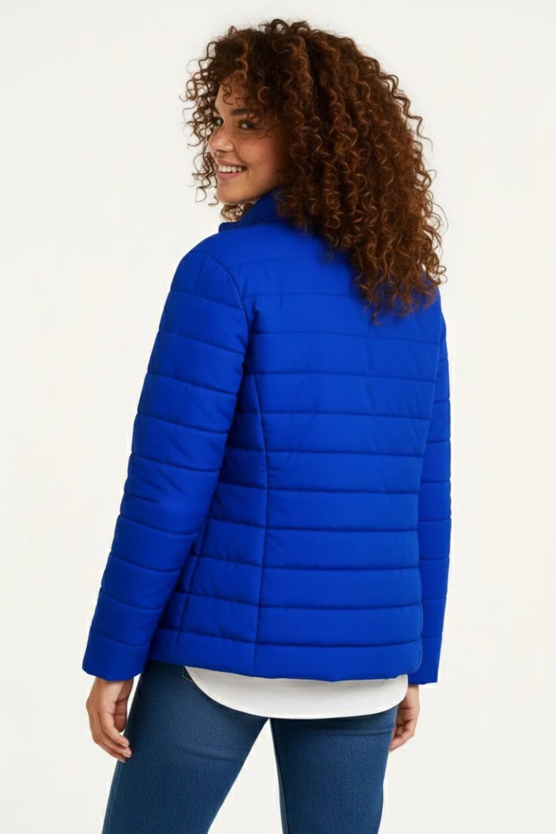 Kadın Mikro Su İtici Kapitone Baskılı Astarlı Fermuarlı Bomber Mont - Saks Mavisi