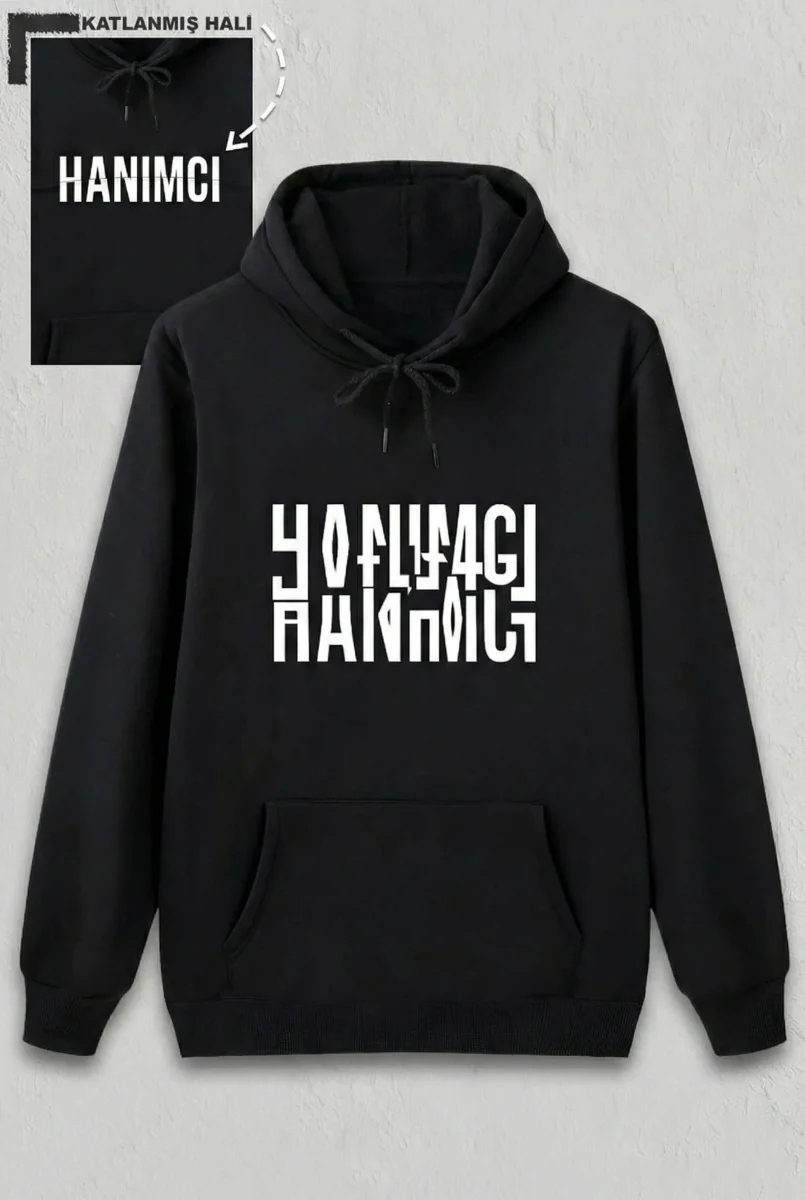 Sevgililer Günü Özel Kapüşonlu Hanımcı Baskılı Oversize Sweatshirt - Siyah