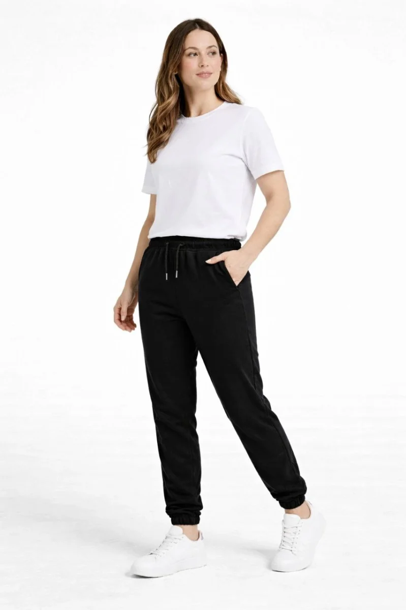 Kadın Jogger Eşofman Altı Rahat Kalıp, Cepli, Lastikli Paça, Günlük Spor Pantolon - Siyah