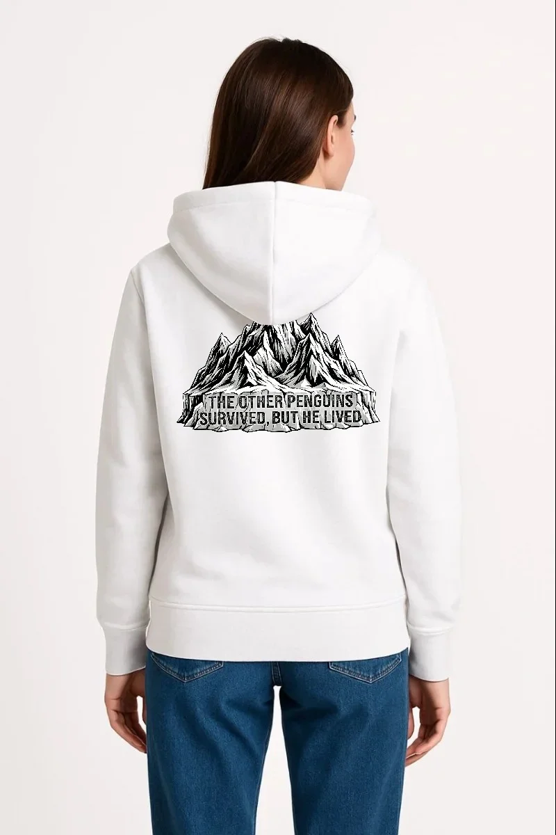 Kadın Nihilist Penguen Temalı Oversize Kapüşonlu Sweatshirt - Beyaz