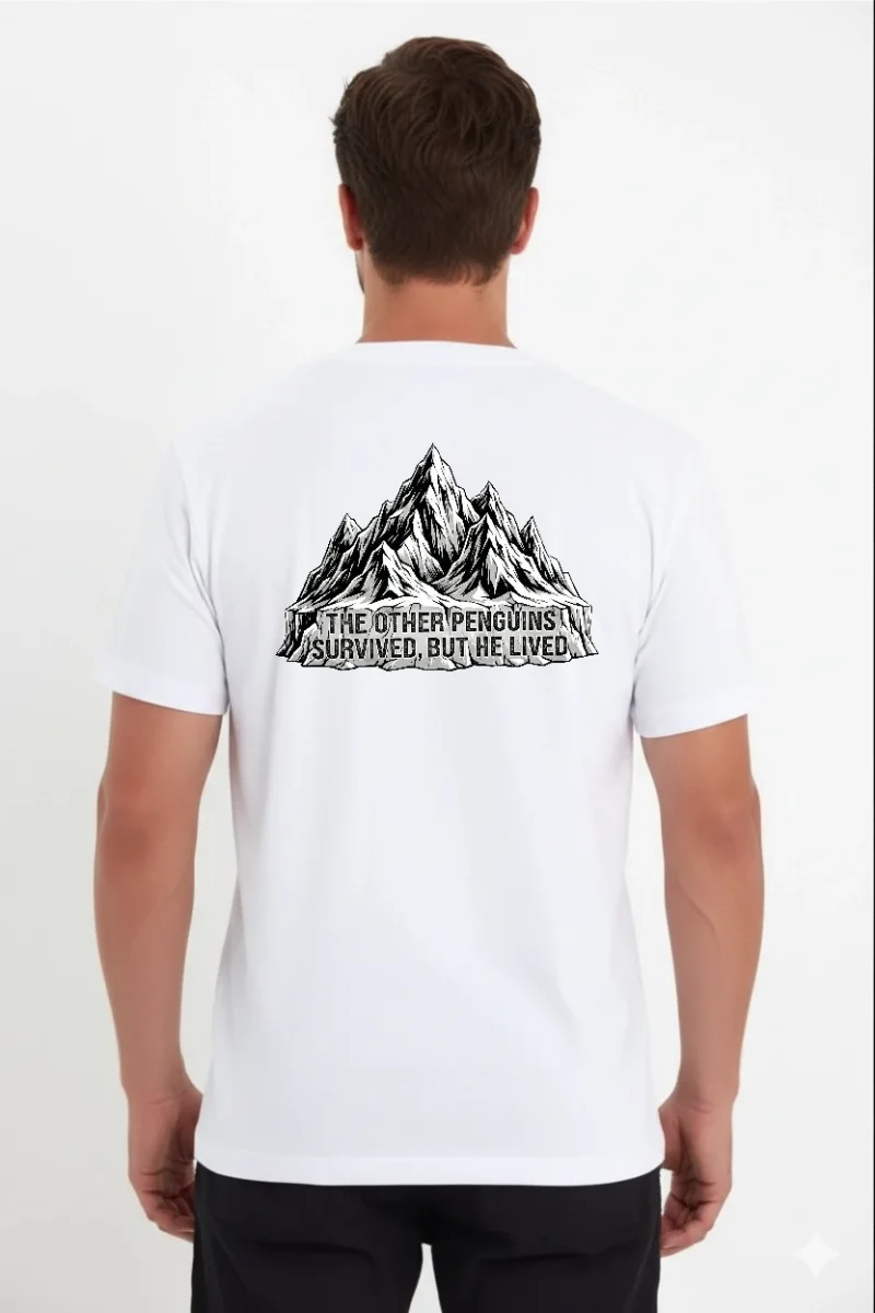Erkek Nihilist Penguen Temalı Oversize Bisiklet Yaka Tişört - Beyaz
