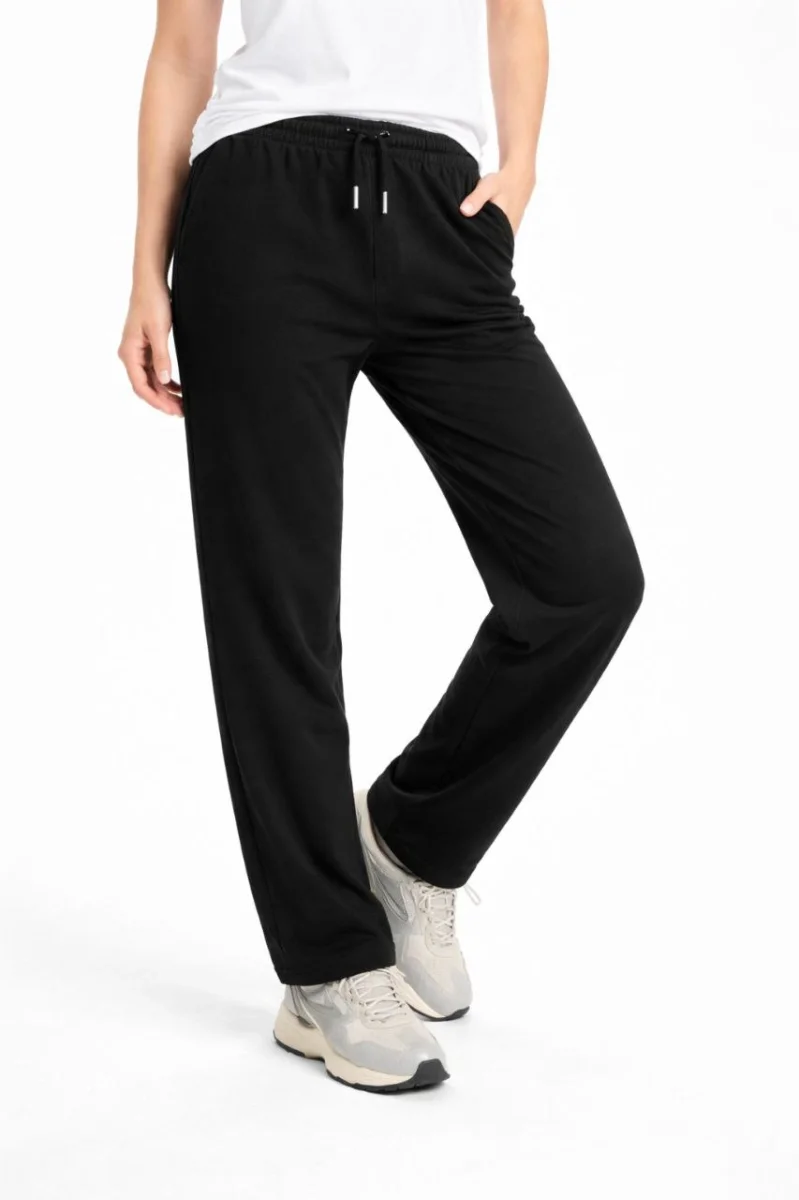 Kadın Düz Paça Beli Lastikli İpli Günlük Spor Eşofman Altı Rahat Fit - Siyah