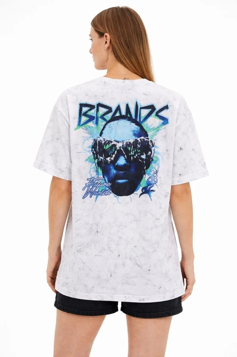 Kadın Asit Yıkamalı Oversize Tişört  - Beyaz