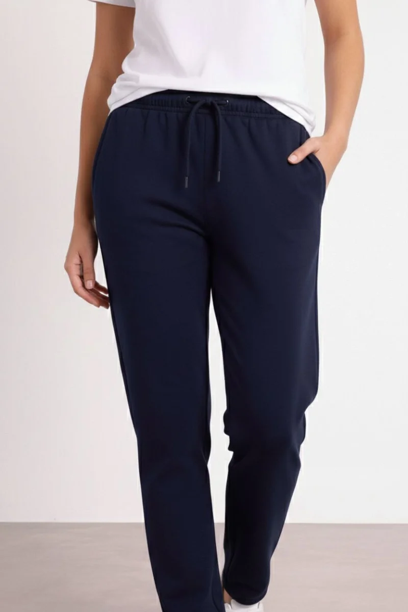 Kadın Düz Paça Beli Lastikli İpli Günlük Spor Eşofman Altı Rahat Fit - Lacivert