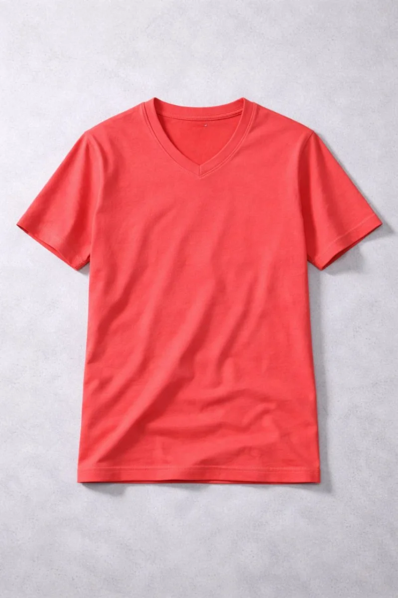 Genç Erkek Çocuk V Yaka Tişört Yazlık Model Günlük Basic Body - Nar Çiçeği