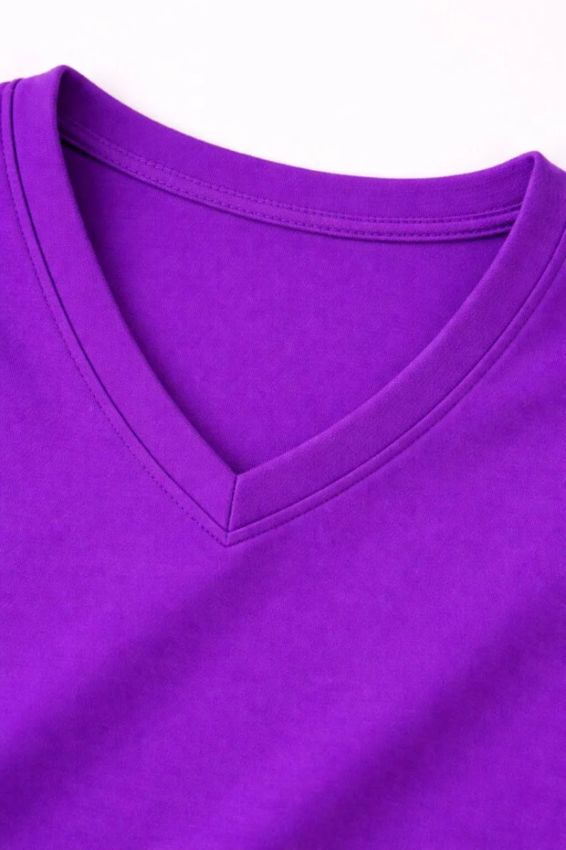 Genç Kız Çocuk V Yaka Tişört Yazlık Model Günlük Basic Body - Mor