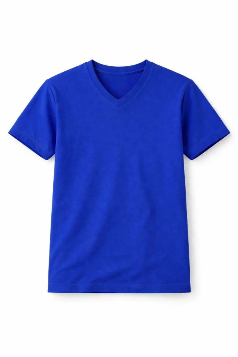 Genç Kız Çocuk V Yaka Tişört Yazlık Model Günlük Basic Body - Saks Mavisi