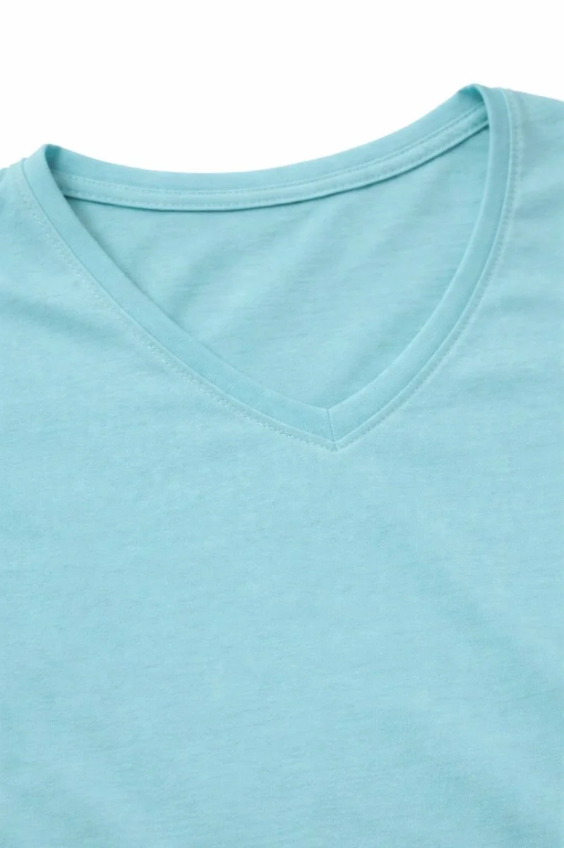 Genç Kız Çocuk V Yaka Tişört Yazlık Model Günlük Basic Body - Turkuvaz