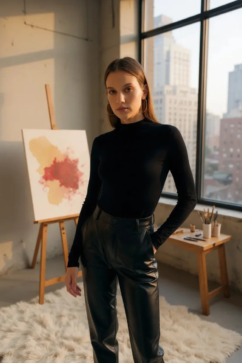 Kadın Siyah Parmak Detaylı Esnek Uzun Kollu Body