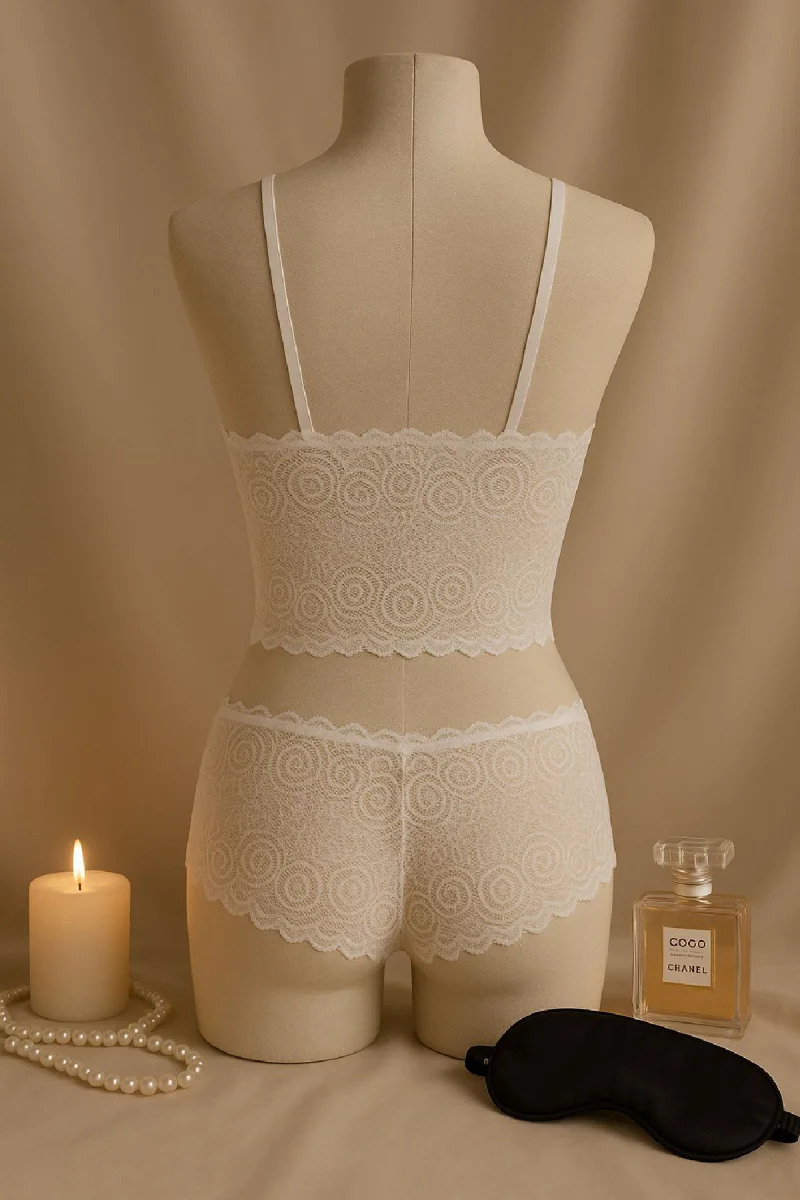 Kadın Beyaz Dantel Bralet Şort Takımı – Romantik ve Zarif İç Giyim