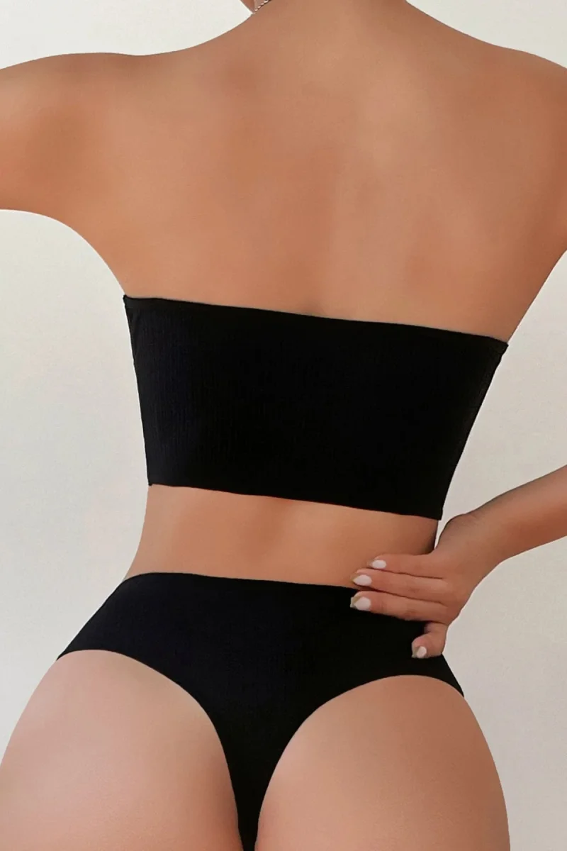 Kadın Siyah Straplez Sütyen ve Yüksek Bel Külot Takım