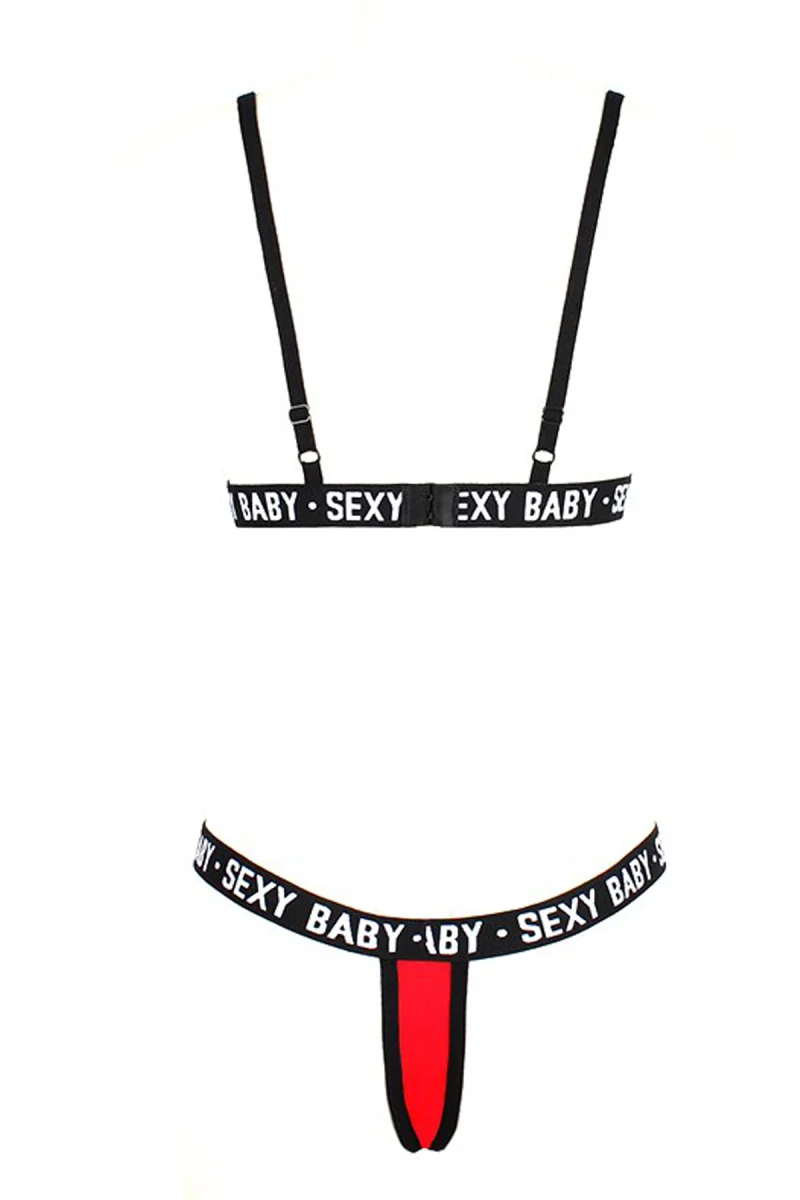 Kadın Kırmızı Yazı Detaylı Ipli Sütyen Takımı