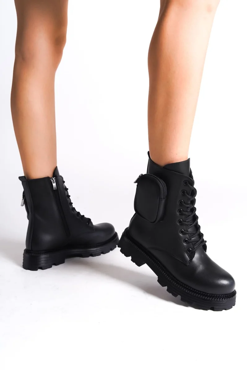 GINA Bağcıklı Fermuarlı Ortopedik Taban Çantalı Kadın Bot CST - Siyah