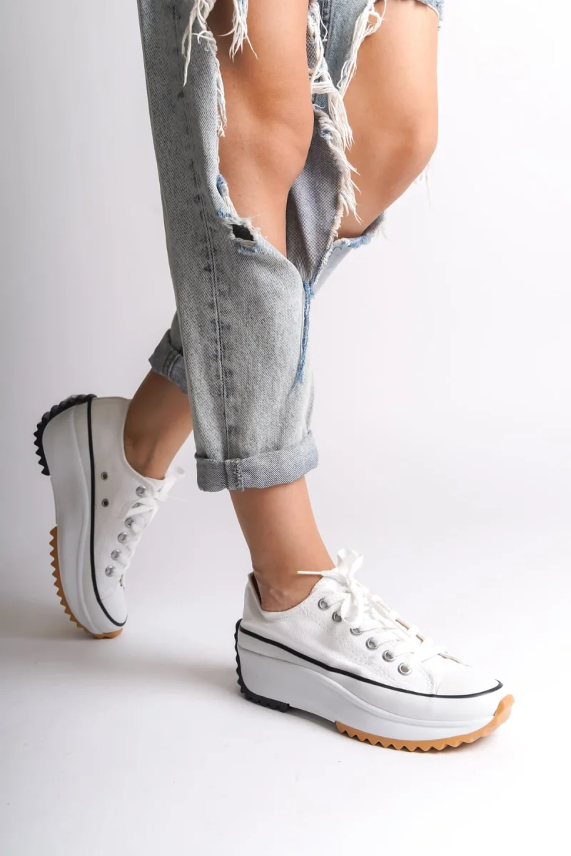 PARIS Bağcıklı Ortopedik Taban Kadın Sneaker Spor Ayakkabı  TBT - Beyaz