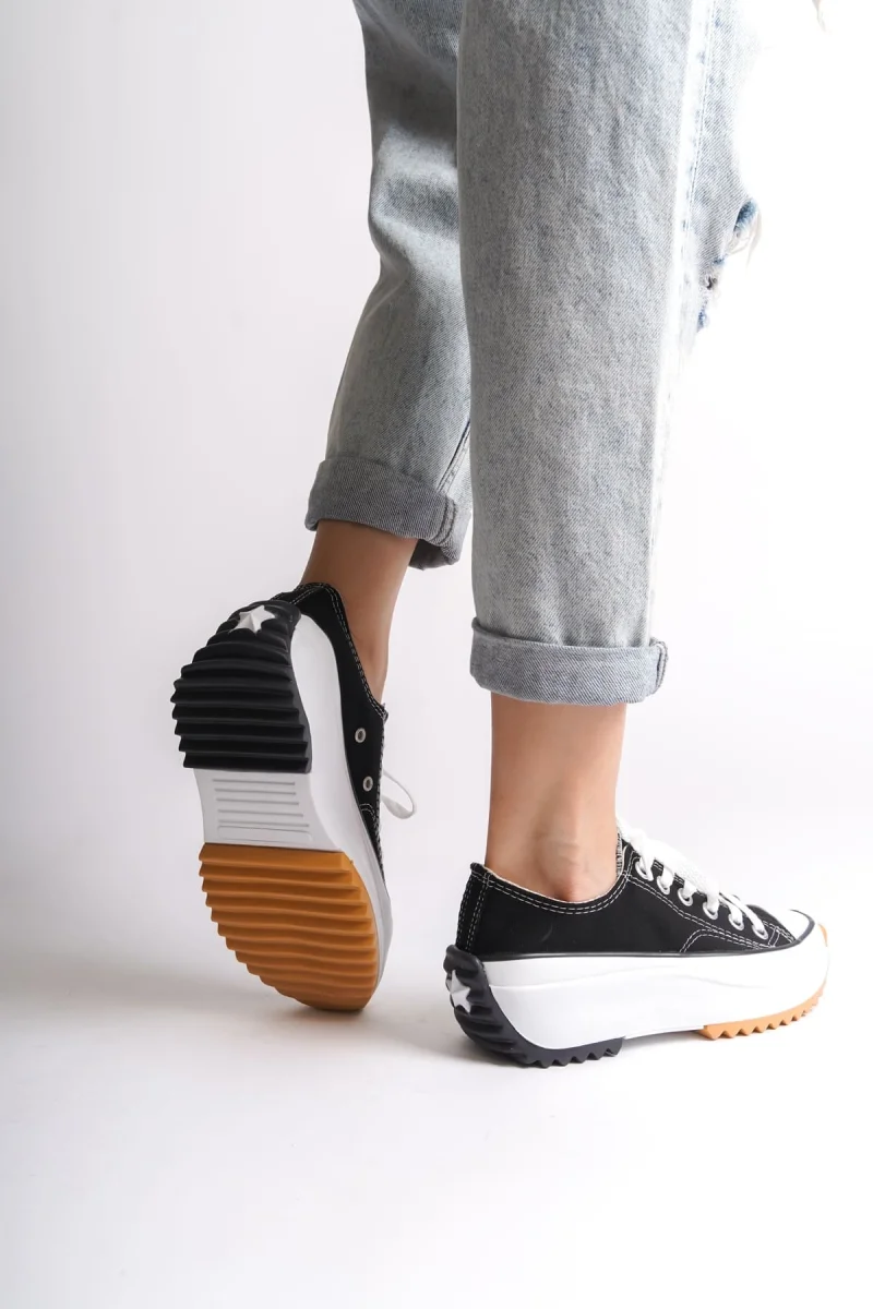 PARIS Bağcıklı Ortopedik Taban Kadın Sneaker Spor Ayakkabı  TBT - Siyah