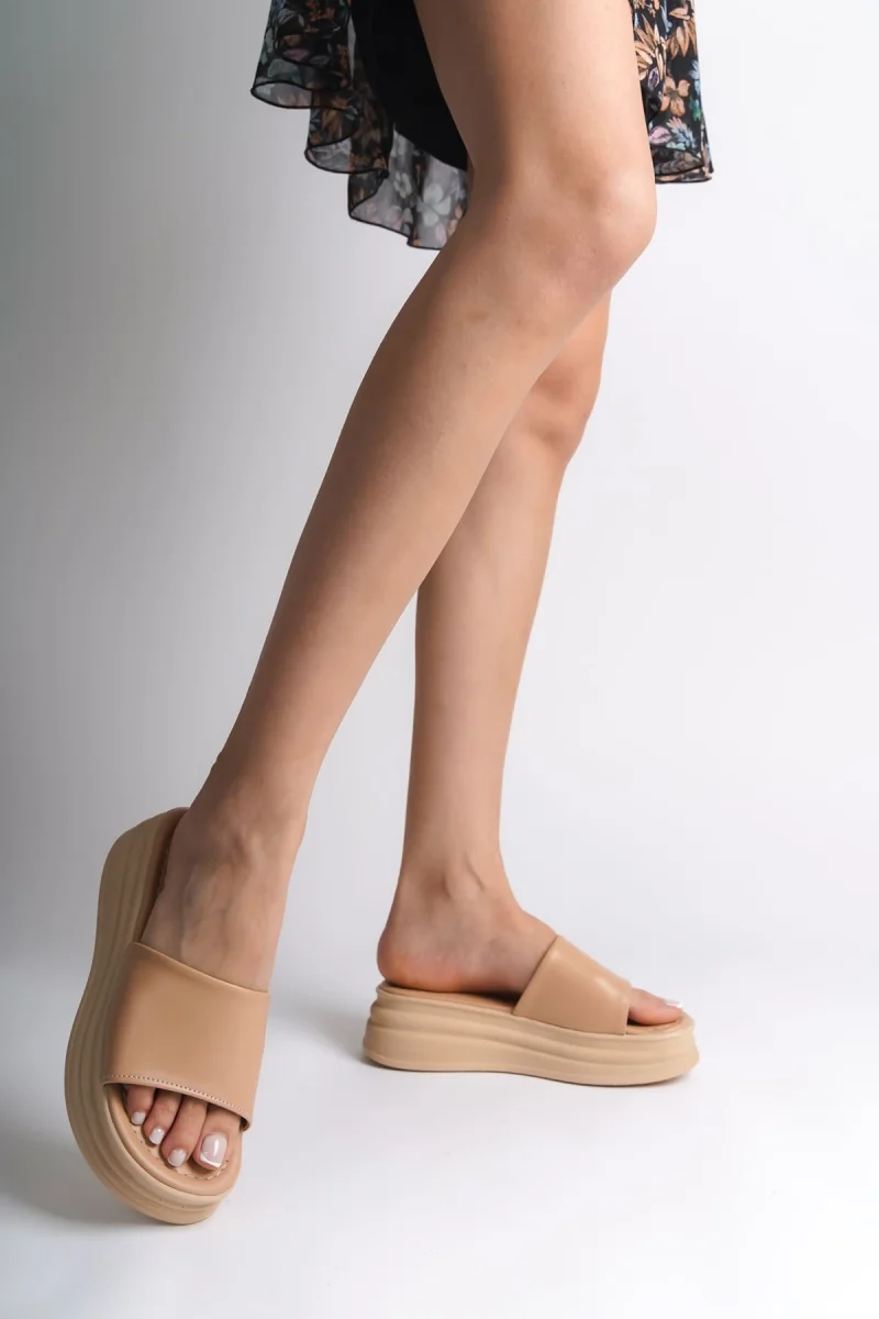 ALICE Düz Topuklu Kalın ve Ortopedik Taban Kadın Terlik CTT - Ten