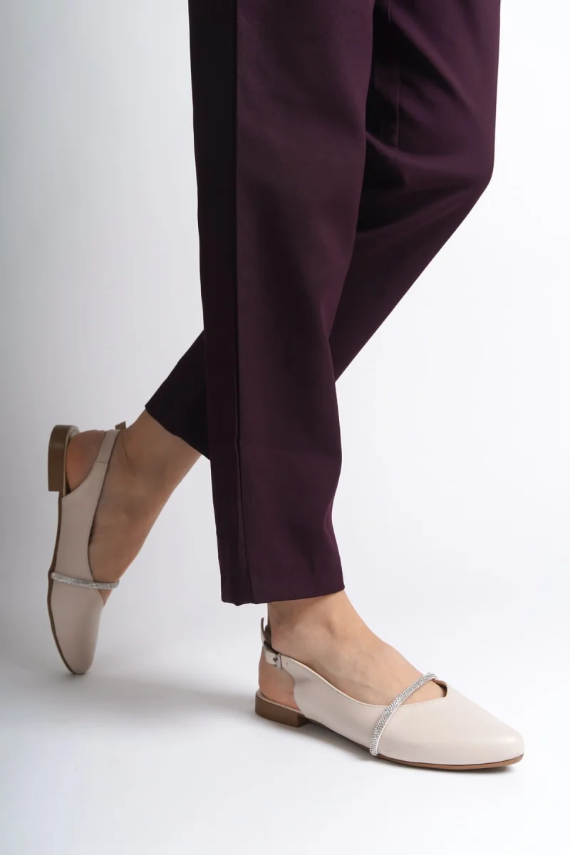 ALLISON Tokalı Ortopedik Rahat Taban Taş Detaylı Kadın Babet Ayakkabı  CKT - Krem