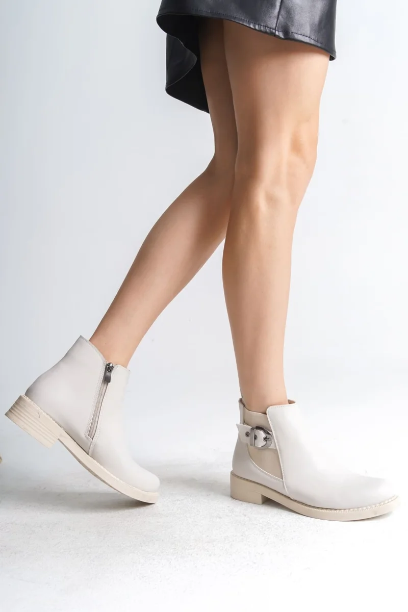 LUNA Fermuarlı Lastikli Ortopedik Taban Topuklu Kadın Bot CKT - Krem