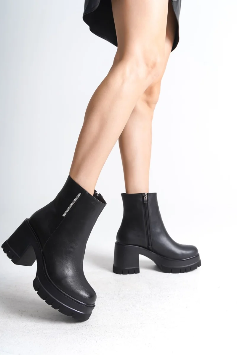 LISSE Fermuarlı Ortopedik Taban Kalın Topuklu Kadın Bot CST - Siyah