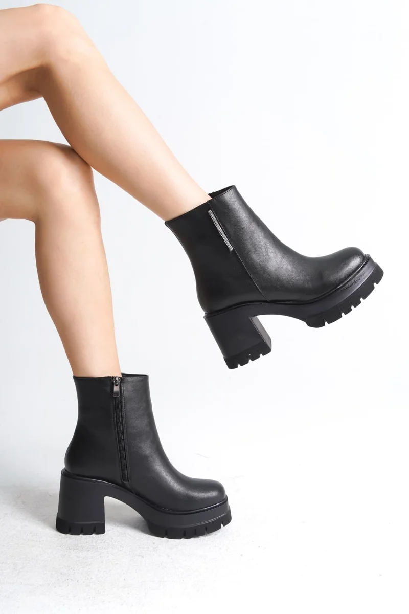 LISSE Fermuarlı Ortopedik Taban Kalın Topuklu Kadın Bot CST - Siyah