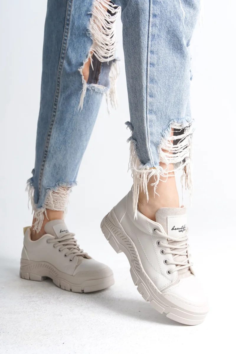 JANE Bağcıklı Ortopedik Taban Kadın Sneaker Spor Ayakkabı  CKT - Krem