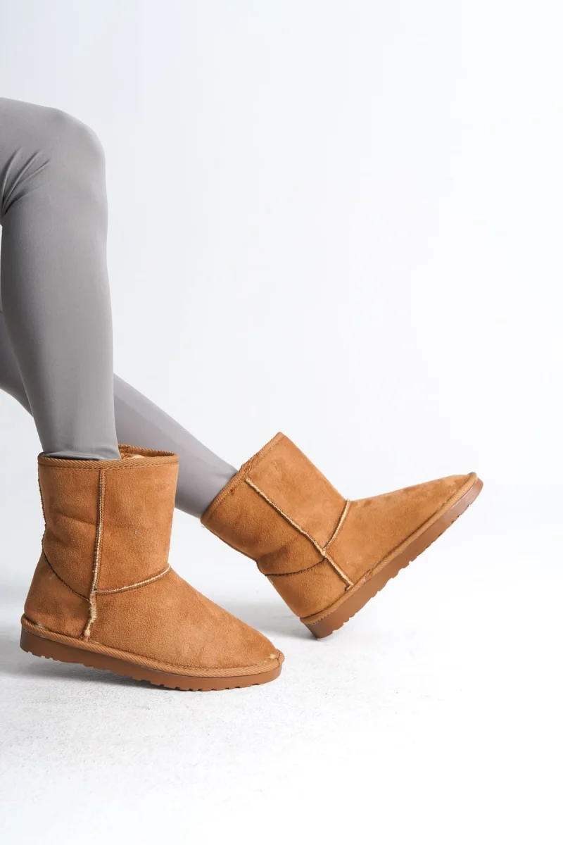 SELINA Bağcıksız Düz Taban İçi Kürklü Süet Kadın Bot  STT - Taba