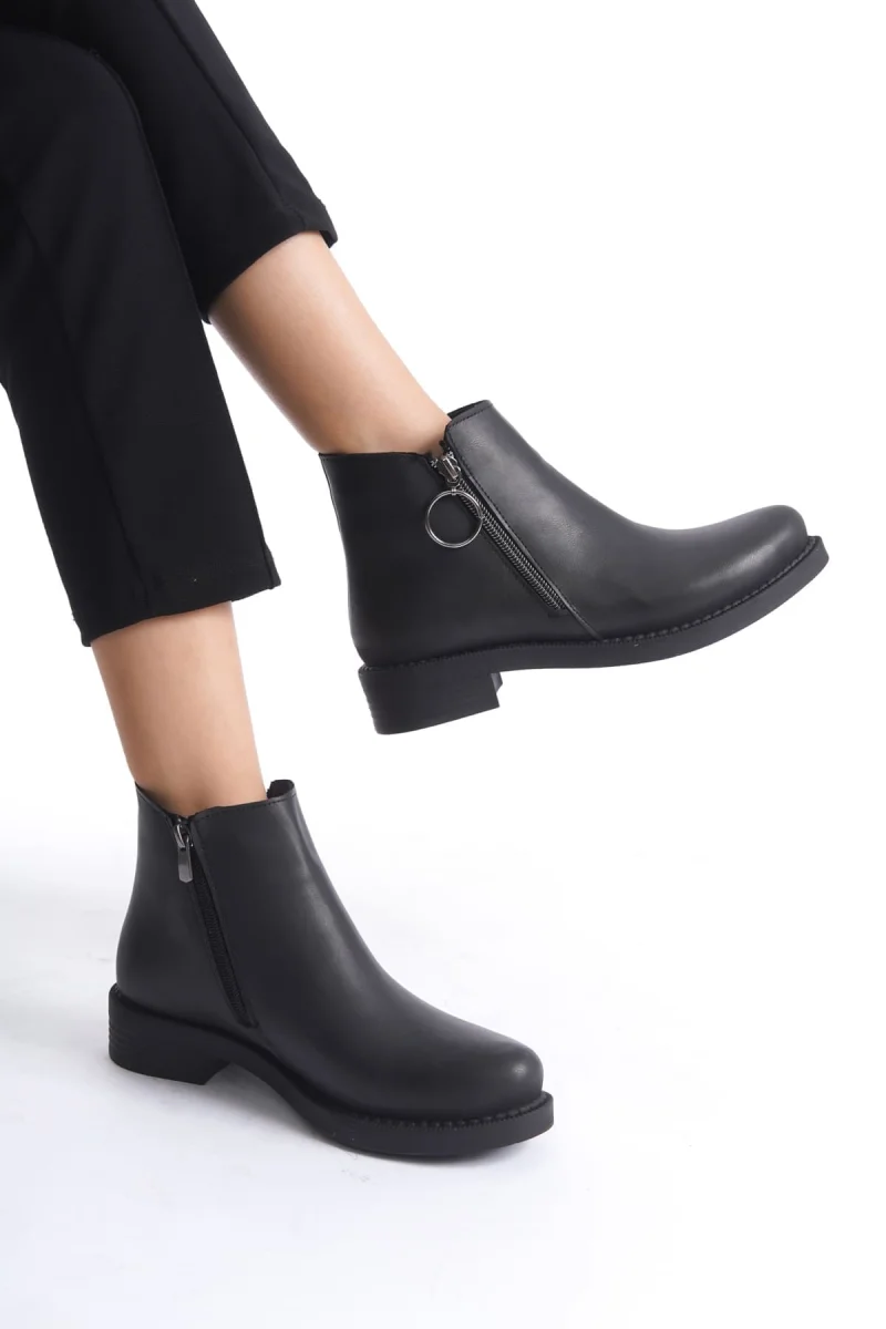 MARGARET Fermuarlı Ortopedik Taban Topuklu Kadın Bot - CST - Siyah