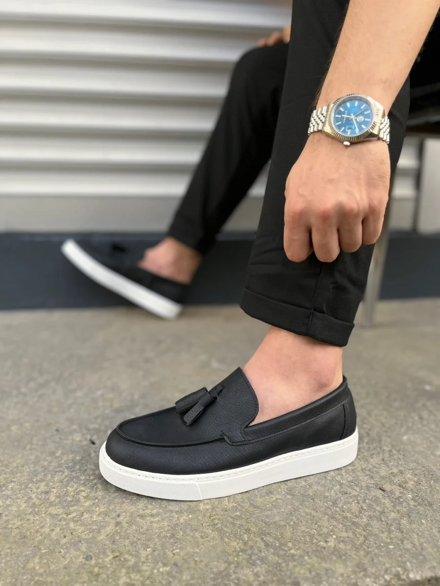 JY153 Bloom Bağcıksız Püsküllü Cilt Erkek Günlük Spor Klasik Ayakkabı CBT - Siyah