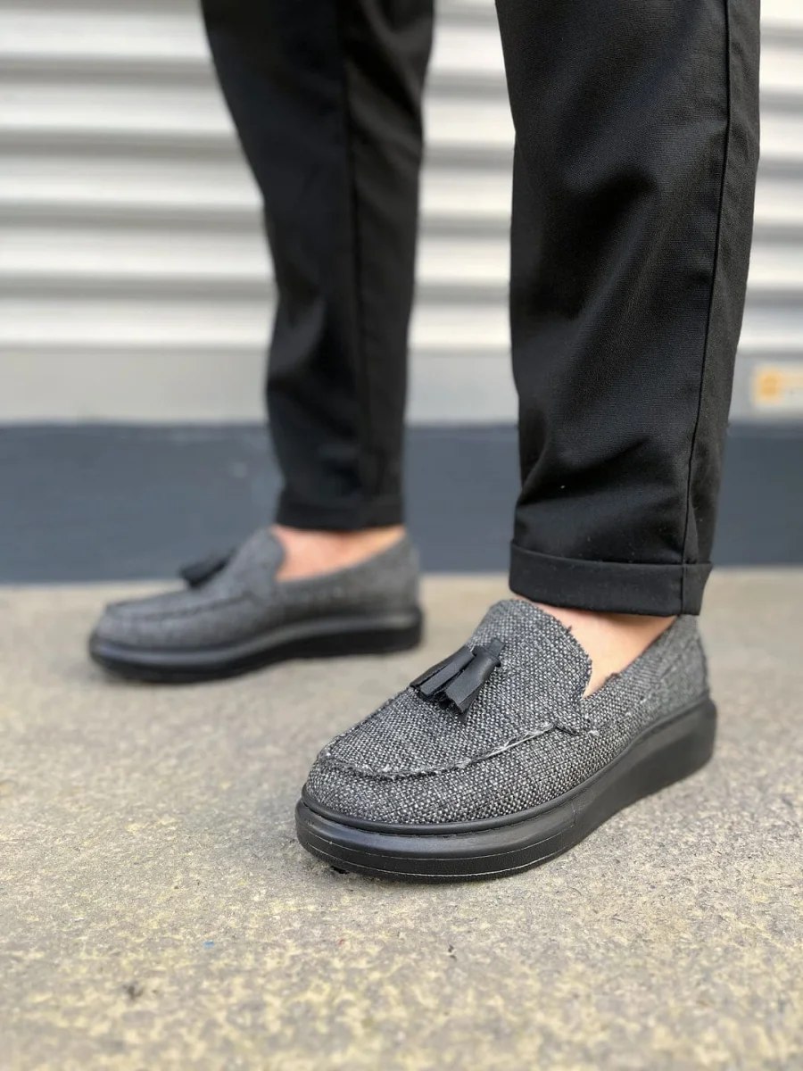 JY154 Blaze Bağcıksız Püsküllü Keten Erkek Günlük Spor Klasik Ayakkabı KST - Gri