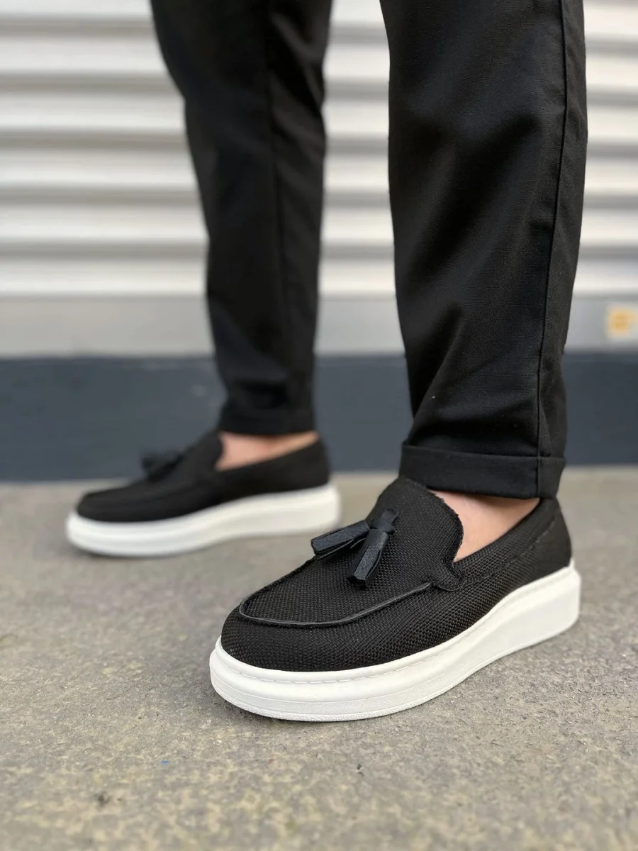 JY154 Blaze Bağcıksız Püsküllü Keten Erkek Günlük Spor Klasik Ayakkabı KBT - Siyah