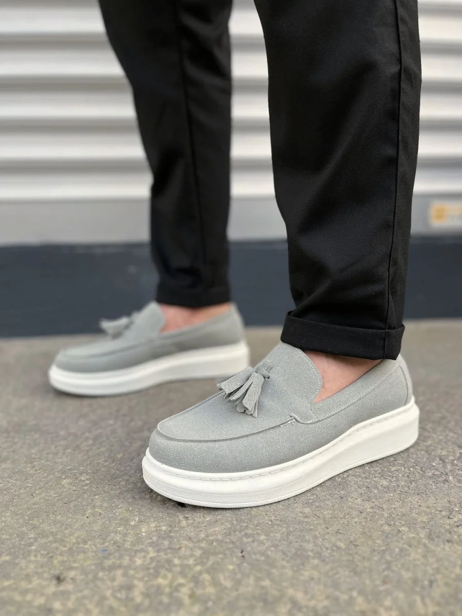 JY154 Blaze Bağcıksız Püsküllü Süet Erkek Günlük Spor Klasik Ayakkabı SBT - Gri