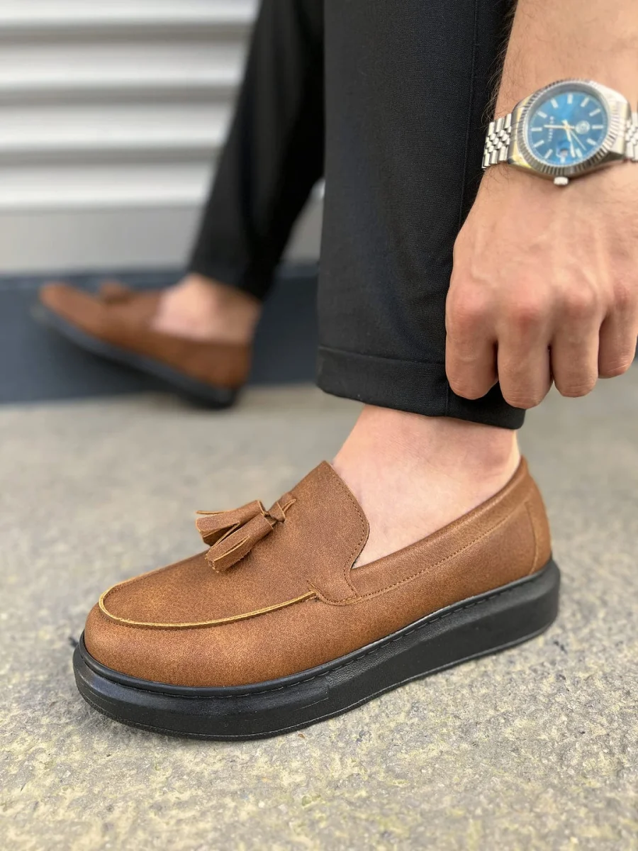 JY154 Blaze Bağcıksız Püsküllü Cilt Erkek Günlük Spor Klasik Ayakkabı CST - Taba