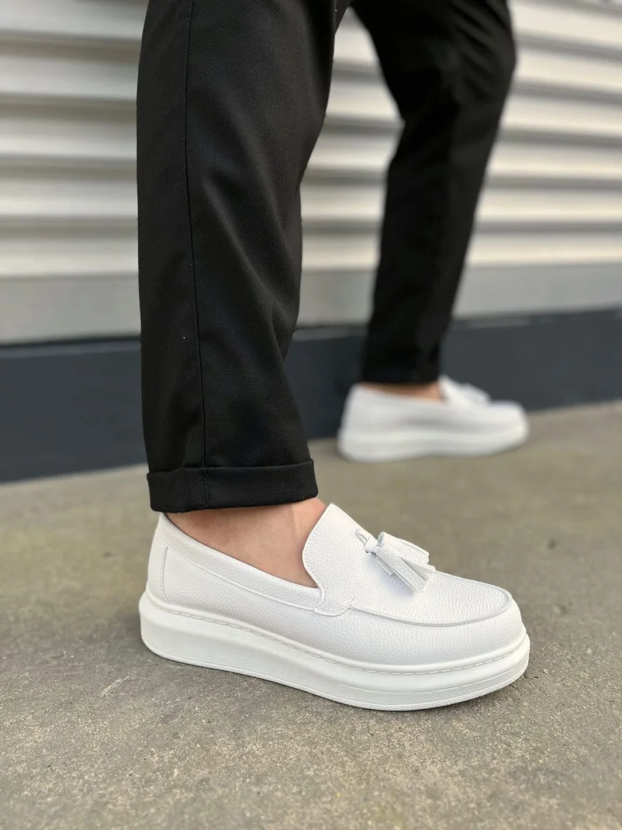 JY154 Blaze Bağcıksız Püsküllü Cilt Erkek Günlük Spor Klasik Ayakkabı CBT - Beyaz