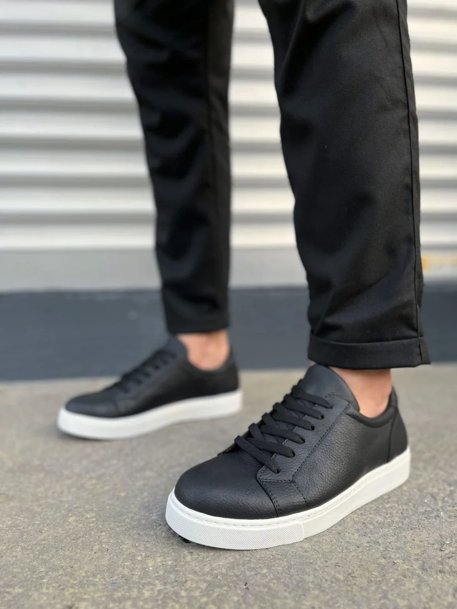 JY165 Elite Bağcıklı Cilt Erkek Günlük Sneaker Ayakkabı CBT - Siyah